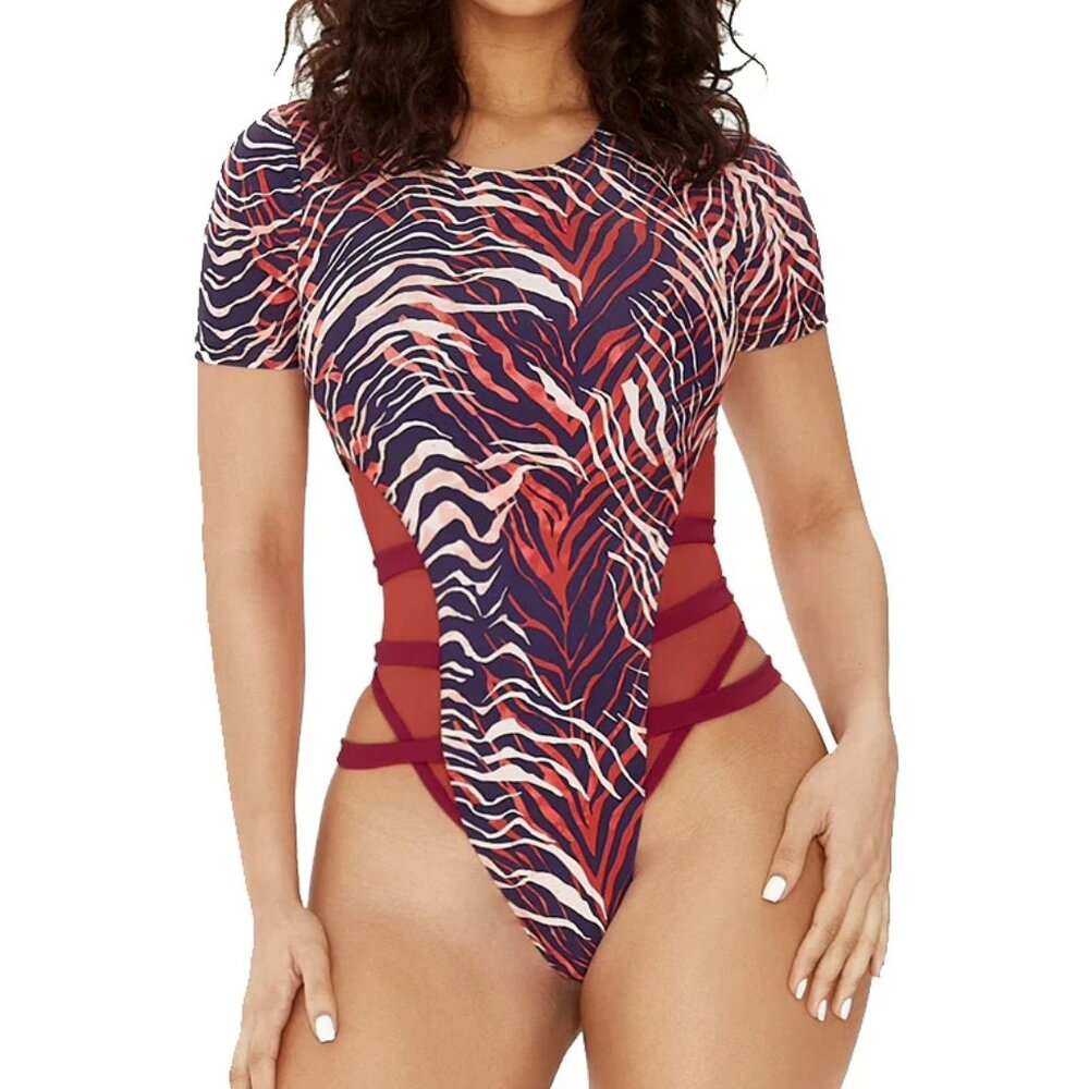 NWT - zebra print swimsuit with mesh sides